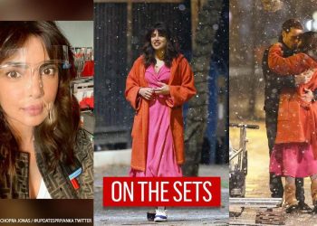 Priyanka Chopra kisses co-star Sam Heughan as they shoot in London
