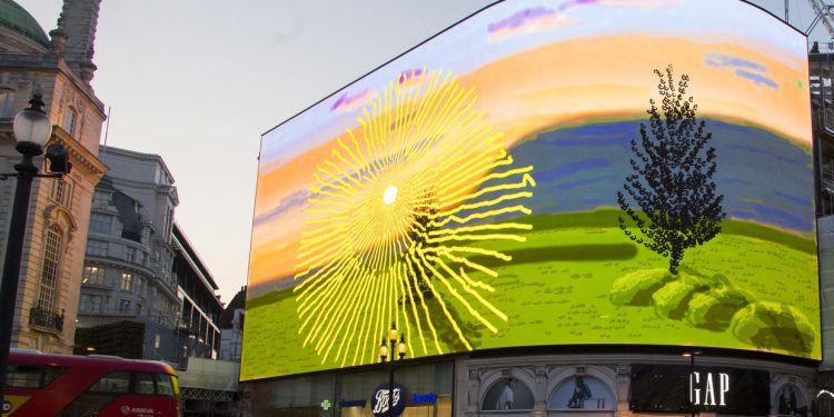 New video artwork by David Hockney displayed in central London
