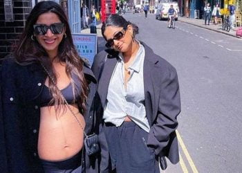 Sonam Kapoor is glowing as she flaunts her baby bump with Rhea Kapoor in London. See pic
