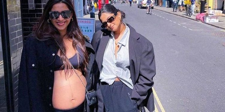 Sonam Kapoor is glowing as she flaunts her baby bump with Rhea Kapoor in London. See pic