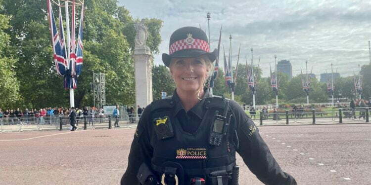 Rod Stewart’s wife Penny Lancaster proudly poses at her passing out parade with City of London Police