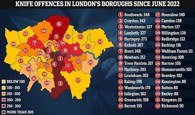 Met Police respond to 13,405 knife crimes in Lawless London in 12 months: How safe is your suburb?
